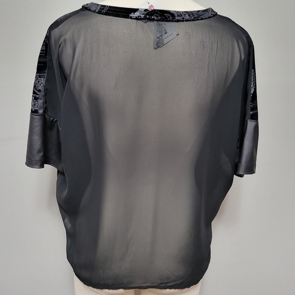 Bke black paisley velvet faux leather chiffon combo blouse size large - Picture 8 of 11